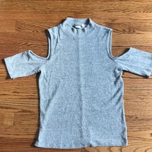 Mock turtle shoulder cutouts top